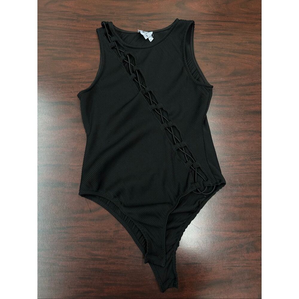 Princess Polly Black Ribbed Weekend Love Bodysuit Size US 6